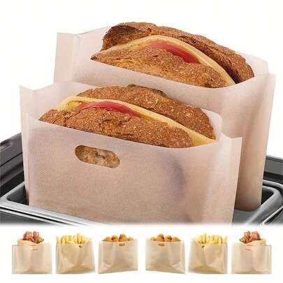 2/5pcs Non-Stick Reusable Toaster Bags - Perfect For Grilled Cheese, Sandwiches, Pizza, Panini & Garlic Bread - Versatile Use In Microwave, Oven, Or Grill