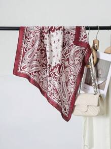 70cm Faux Silk Square Scarf For Women Bandana Beach Accessories Paisley Floral Print Neck Shawl, Headscarf, Suitable For Summer Beach For Dress - A - View 2