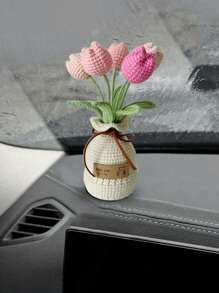 1 件手工钩编郁金香花束装饰，采用纱线花瓶中的永生花制成，用于汽车仪表板、家居装饰、办公桌展示，适用于各种房间类型和节日装饰（织物标签为随机款式，有些可能没有标签，拍照时因灯光原因略有色差，请谅解） - 均碼 - 查看 9