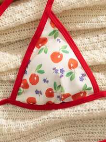 Summer Sexy Micro Bikini 3pcs Random Printed Triangular Beach Swimwear, Holiday - Red - View 2