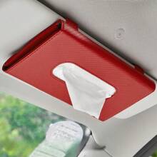 Car Tissue Holder, Car Sun Visor Napkin Case, Multifunctional PU Leather Back Seat Tissue Box Tissue Bag For All Models - Red - View 1