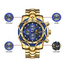 YaLaLusi 1 Piece Men's Bully Luxury Quartz Watch Personalized Big Wrist Watch Calendar Weekly Display Funky Hip Hop Style Watch Design IP Plating Wear-Resistant Oxidized Send Strap Remover Suitable For Daily Party Banquet Decorative Wear Best Choice Birthday Gift For Men Father Gifts
