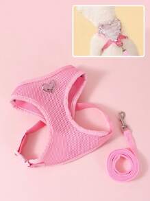 1pc Shiny Heart-Shaped Pet Harness With Pocket, Breathable & Comfortable Material, Sturdy Buckle, Suitable For Small To Medium Cats And Dogs, With Leash