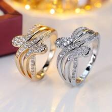 1 pieza Anillo con incrustaciones de strass, accesorio de diseño minimalista delicado, adecuado para uso diario de mujeres