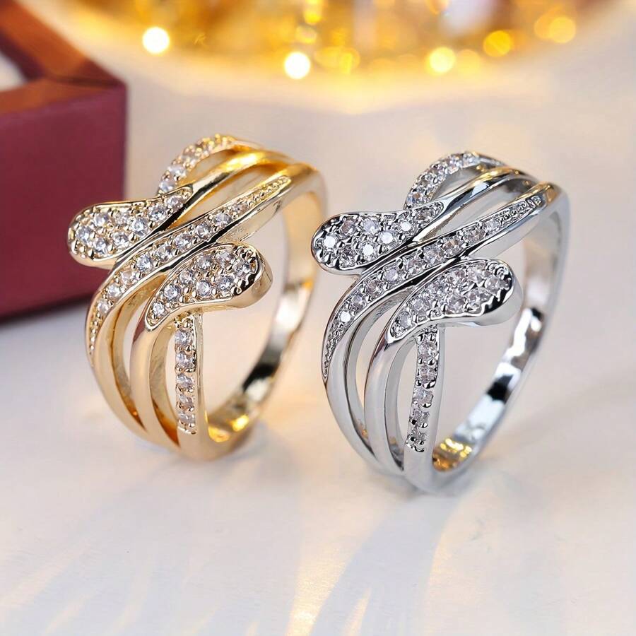 1 pieza Anillo con incrustaciones de strass, accesorio de diseño minimalista delicado, adecuado para uso diario de mujeres
