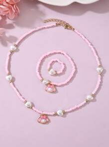Sanrio 3 pièces/Set Collier, Bracelet & Bague Parés de Perles avec Personnages SanRio