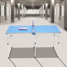 Ensemble de jeu de table de ping-pong pliable 152 x 76 x 76 (raquette incluse) - Bleu azur - Voir 4