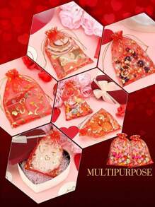 50 件心形抽绳欧根纱袋，珠宝礼品袋，糖果袋，婚礼派对用品珠宝包装袋日常珠宝包装 - 查看 4