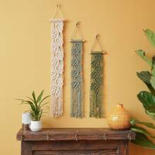 1pc Macrame Wall Hanging Bohemian Decor, Hand-Woven Leaf Shape Colorful Tassel Wall Tapestry - Multicolor - View 5