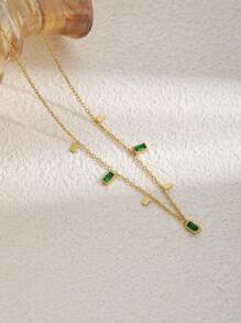 1 pieza Collar minimalista cuadrado de acero inoxidable con cristal de circonita cúbica, conjunto de joyas de moda, adecuado para uso diario, regalo único para mujeres