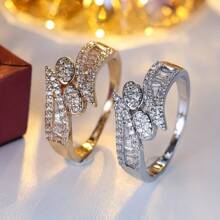 1 pieza Anillo de mujer de moda y lujo, talla grande reciente y talla grande vendido, con piedras de circonita sintética, accesorio diario de estilo simple