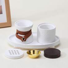 A Three Pieces Minimalist Incense Burner. Unique Design With Leather Straps. Aromatherapy Supplies. Suitable For Home Decoration, Bedroom, Living Room, Reception Room, Yoga Room, Studio, Restaurant, Party, Atmosphere Scene Decoration Supplies, Desktop Ornaments, Festival Supplies, Can Be Used As Gifts Birthday Graduation