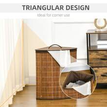 HOMCOM Bamboo Laundry Basket With Lid, 55 Litres Laundry Hamper With Removable Washable Lining,  Corner Washing Baskets, 38 X 38 X 57cm, Brown
