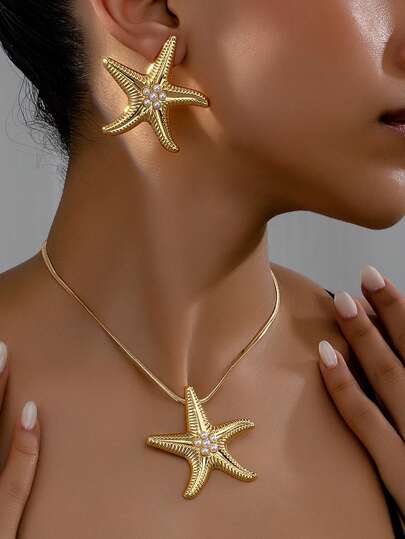 1 conjunto de colar e brincos de decoração de esmalte de pérolas falsas personalizadas da moda, adequado para festas femininas, reuniões, viagens à praia, presentes