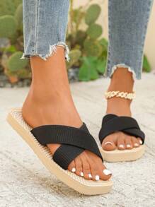 Women Summer Fashionable Simple Non-Slip Beach Slippers - Black - View 2