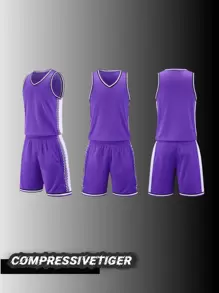2pcs Personalized Basketball Jersey - Customizable Name And Number Print Short Sleeve T-Shirt + Shorts Co-Ord Dragon Pattern Quick-Drying Sweat-Absorbing Sports Set As Gift,Multi-Functional,Ornamental,Letter,Stylish,Modern,Colorful,Cute,Adorable,Casual,Custom,Personalised,Unique,Customized,Ideal Gifts For Him,Ideal Gifts For Her - Purple - View 2