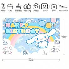 Sanrio 1 pezzo Striscione decorativo per feste di compleanno di cani in giada bianca, tema a cartoni animati, decorazioni perfette per feste di doccia, arredo camera da letto, sfondi per foto e cabine, 210 cm x 150 cm e 100 cm x 75 cm