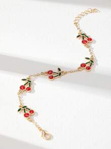 1 pieza Brazalete esmaltado con diseño de cereza de primavera/verano, joyería de brazaletes para mujeres