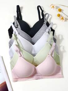 5 PCS Girls Teen Underwear Comfortable Breathable Bra Fixed Triangle Coaster Growing Girls Underwear Suitable For 13-16 Years Old