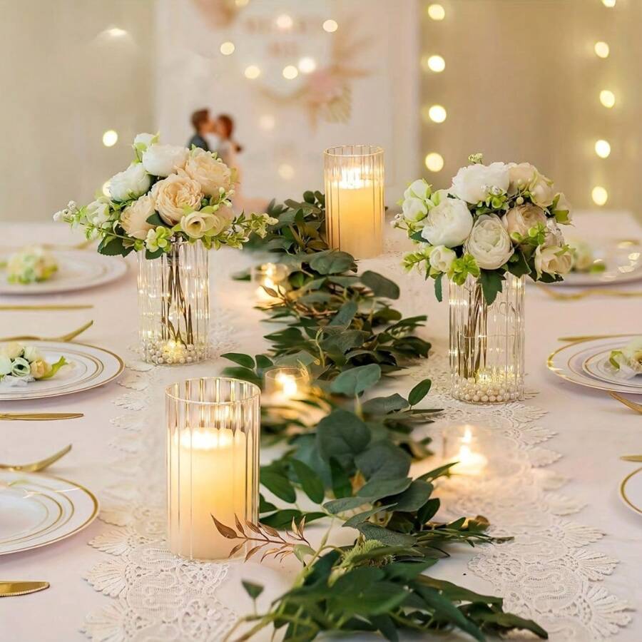 2 件优雅现代玻璃飓风条纹烛台套装，玻璃条纹花瓶，透明玻璃烛台，适用于柱状蜡烛，漂浮蜡烛，玻璃圆柱形飓风花瓶，用于中心装饰，婚礼，桌面中心家居装饰，不包括蜡烛