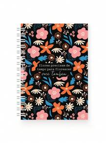 A5 Notebook 100 Sheets Lined Sketchbook Drawing School Hardcover Notebooks - Floral negro - Ver 1