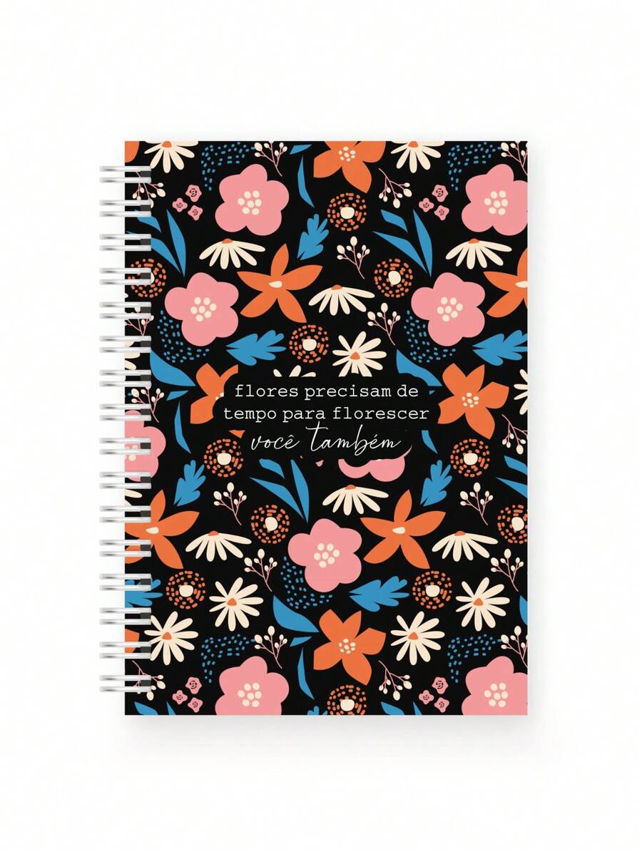 A5 Notebook 100 Sheets Lined Sketchbook Drawing School Hardcover Notebooks - Floral negro - Ver 1