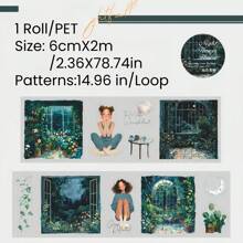 1 Roll 2M PET Tape Set Stickers For Journaling And Scrapbooking,Encounter Under The Night Sky Theme,People Character Clear Transparent Decorative Tape For Crafts, Junk Journal Supplies,Phone, Cards Back To School