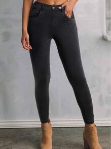 Black Skinny Fit Ankle High Waist Jeans