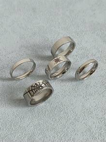 5pcs/Set Minimalist Vintage Stainless Steel Spider Web Decorative Ring Set Suitable For Man Woman Daily Use And Fashionable Jewelry Women Gifts Parties Birthday Gift Ladies Jewelry Stackable Ring Statement Band Size 6-12 Summer Vacation Jewelry