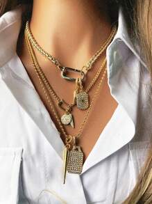 DareSee 1件套多层女士项链，包含一个镶满水钻的星星吊坠、一个镶满水钻的锥形吊坠花篮锁骨链、一条镶满水钻的几何吊坠项链、一条长锥形吊坠以及一条镶满水钻的高端串珠项链。这款项链高端独特，可多层叠戴，适合女士在高端场合佩戴。音乐节、Y2K 节、返校季、秋季、圣诞节、冬季、圣诞礼物。 - 彩色 - 查看 3