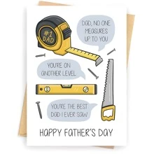 1 pieza Tarjeta de feliz cumpleaños para papá, tarjeta con forma de herramientas DIY sierra, cinta métrica, nivel de burbuja, regalo especial para el Día del Padre