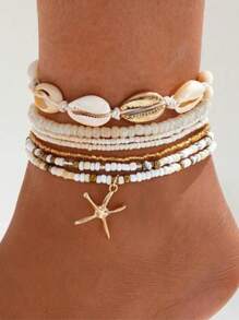 1 Set New Ocean Series Design Versatile 5-Star Braided Shell Beaded Chain Jewelry Set For Women