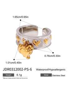Uworld 1Pc Women's Fashion Heart Pattern Ring Liquid Metal Style Heart Pendant Stainless Steel Ring 18K Gold Plated Suitable For Daily Wear Parties And Festivals