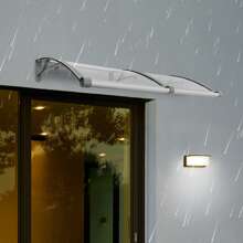 Marquesina para puerta de entrada 120 x 60 cm, caseta de lluvia para puerta de entrada en exteriores, marquesina para puerta de entrada de aleación de aluminio fundido a presión, marquesina transparente con arco de medio punto - transparente - Ver 6