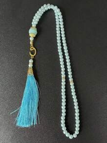 1 pieza 99 cuentas de oración de perlas falsas de vidrio de 6mm, pulsera con borla, pulsera de mano, decoración de muebles