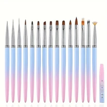 15 PCS Nail Art Brush Set - Gradient Long Handle Design ,Gradient Nail Art Brush Set For Salon & Home Manicure