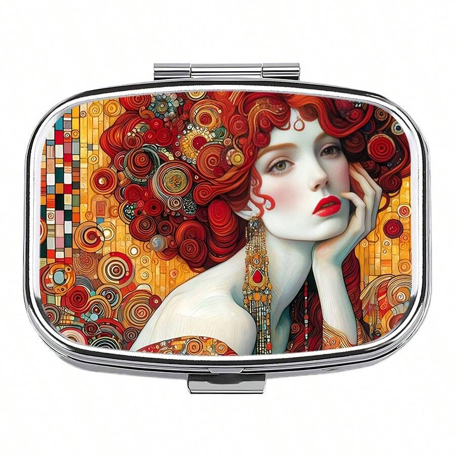 1pc Artistic Figure Design 2-Compartment Pill Box, Medicine Organizer For Pocket, Purse & Travel