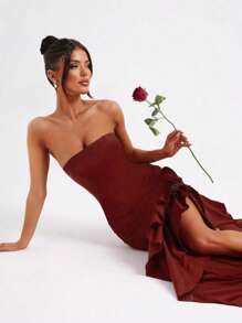 Sexy Strapless Asymmetrical Hem Fitted Party Dress, Wedding Guest Cocktail Dress