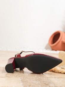 Plus Size Women's Fashion Pointed Toe Chunky Heel High Heels, Sexy Casual Party Shoes, Closed Toe Sandals, Spring/Summer, Wine Red - Burgundy - View 8