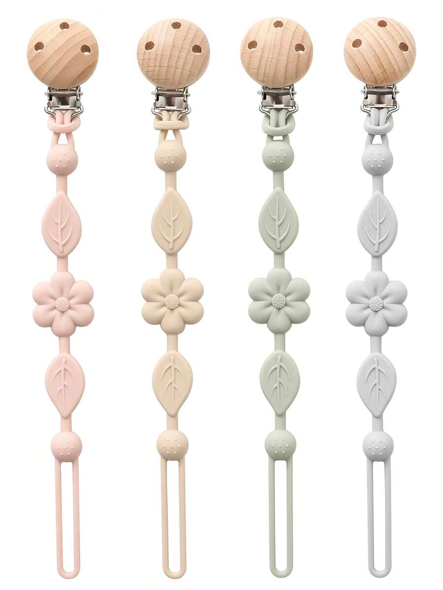1pc Silicone Flower Shaped Baby Pacifier Clip, Soft & Elastic With Texture, Suitable For Baby Boys And Girls