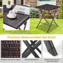 Balcony Furniture Rattan Set 3-Piece, 1 Folding Table And 2 Chairs, Balcony Furniture Foldable, Bistro Garden Furniture - Brown - View 4