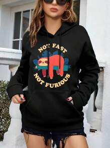Women's Comfy Loose Drawstring Hoodie Pullover With Pocket - Black Plus Sizes Available