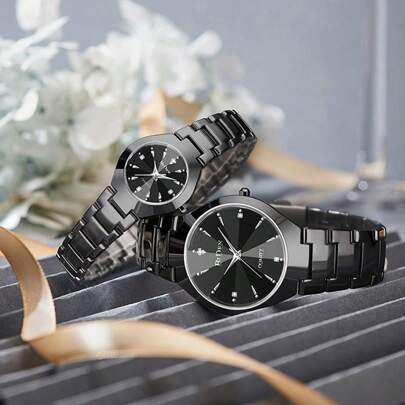 BIDEN 两枚经典情侣手表，男女时尚商务石英表，圆形表盘，适合作为节日礼物+礼盒