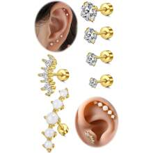 AVYRING 6PCS/8PCS Silver Gold Cartilage Earring Flat Back Earrings Flat Back Stud Earrings Flatback Stud Earrings Helix Tragus Earrings Screw Back Earrings For Women Earrings For Cartilage Jewelry - Multicolor - View 12