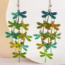 新款 1 对时尚简约波西米亚流苏挂钩，绿蜻蜓长耳环，母亲节、节日、生日礼物、日常佩戴、精美珠宝、女士耳环 - 墨綠色 - 查看 7