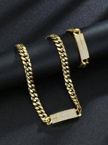 1 件欧洲和美国嘻哈珠宝锆石项链 10 毫米光滑链条，男士嘻哈骑行者链条项链，几何手链 - 鑲鑽款 - 查看 18