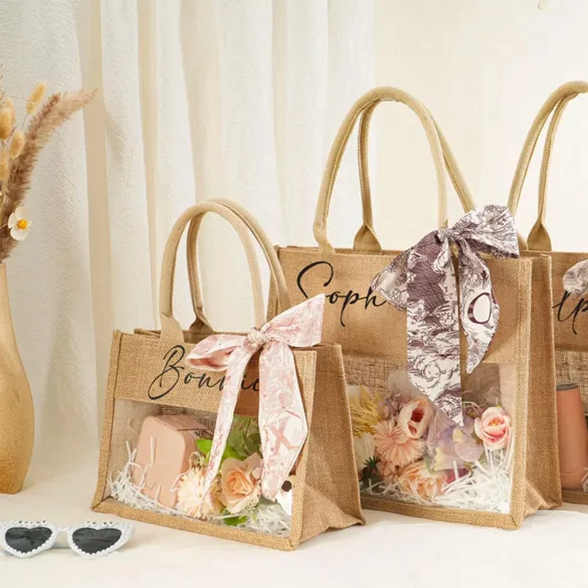 Personalized Bridesmaid Gift Bag With Scarf, Burlap And PVC Beach Bag ...
