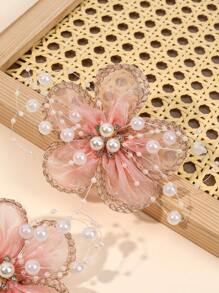 2pcs Pink Hair Clips For Women Girls Solid Color Mesh Flower Alligator Clips With Pearl Elegant Gold Edge Mesh Floral Hair Clips Pearl Flower Hair Clips Wedding Party Holiday Gifts Barrettes Women Hair Accessories