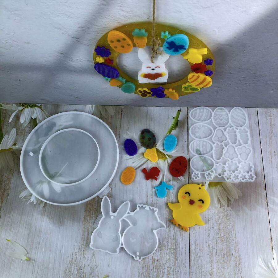 1 套复活节兔子和彩蛋花环悬挂硅胶模具