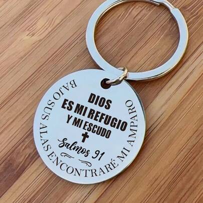 1pc Elegant Stainless Steel Engraved Keychain, Inspirational Gift, Spanish Psalm 91, Gift For Friends, Prayer Gift, Suitable For Gatherings, Parties, Birthdays Car Accessories Bag Charm Backpack For School Cute Goth Y2k Bag Accessories Lanyards With Id Holder Car Accessories Bag Charms Christmas Car Accessories Teacher Sister Gift Ideas